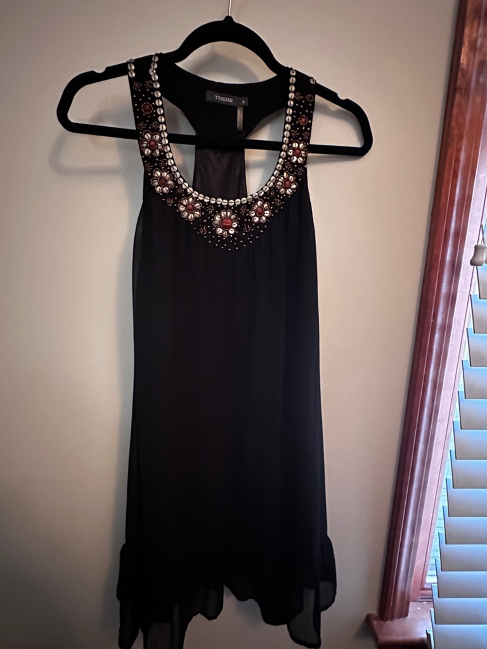 Theme Black Sleeveless Dress with Jeweled Neckline